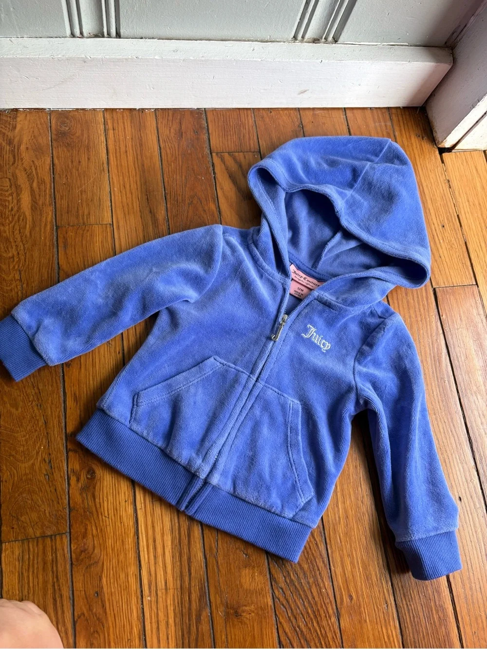 12M Blue Baby Girls Juicy Couture' Hooded Velour Zip Track Sweatshirt